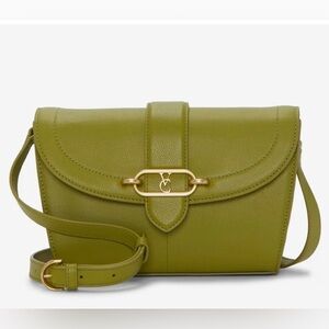 Vince Camuto-Luxury Olive Green Leather Shoulder Bag – Gold Hardware Accent